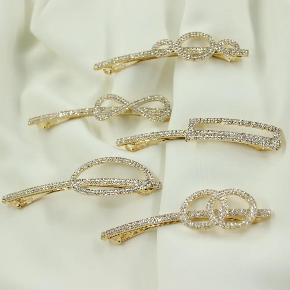 Gold cubic zirconia hairpin hair clip straight pin automatic pin One A