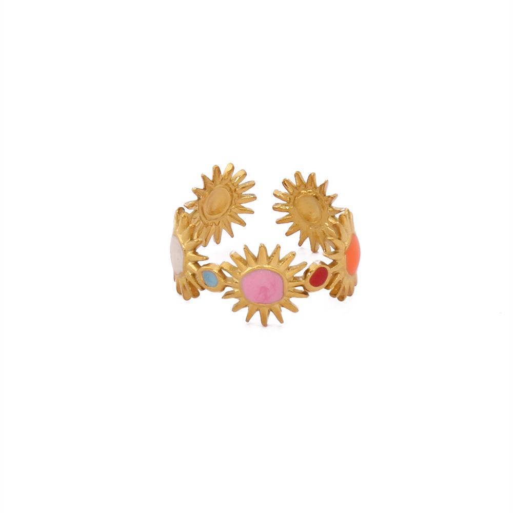 18K Gold Plated Stainless Steel Open Ring - Sun Resin Design Women's Jewelry