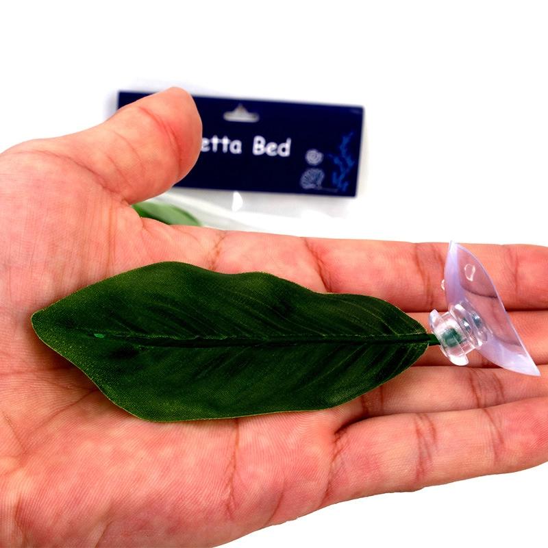 1Pcs Fish Tank Fake Plants Decoration Green Leaf Hammock For Betta Fish Stress-Reducing Aquarium Decor With Suction Cup