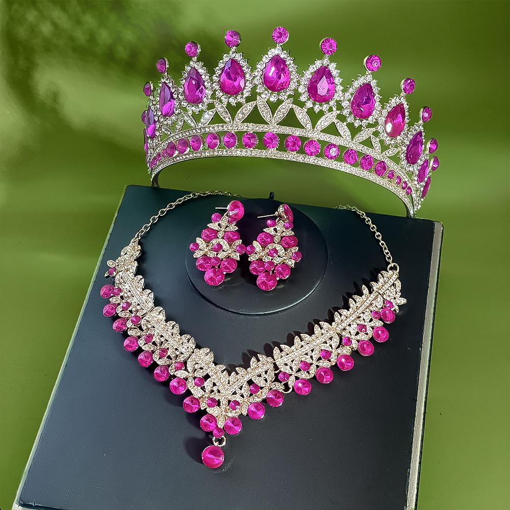 New Bridal Crown Three Piece Suit Wedding Crown Tiara Necklace Earrings Korean Super Fairy Wedding Dress Accessories
