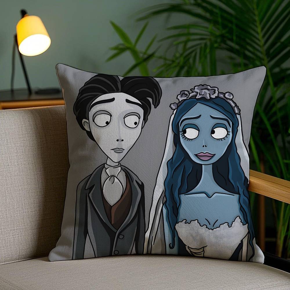 Movie Cartoon Corpse Bride-B Pillow Case Anti-dustmite Pillowcase Invisible Zipper Silky Short Plush Sofa Cushion Cover