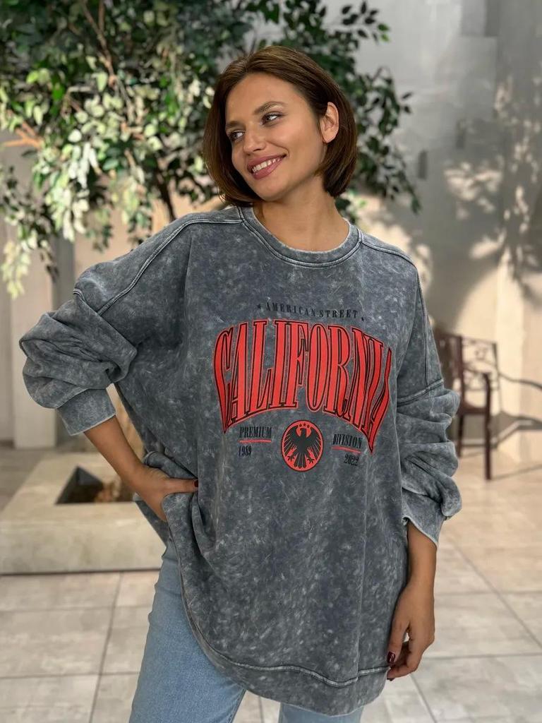 Vintage Washed Black Letter Print Hoodie - Trendy, Loose Fit Design