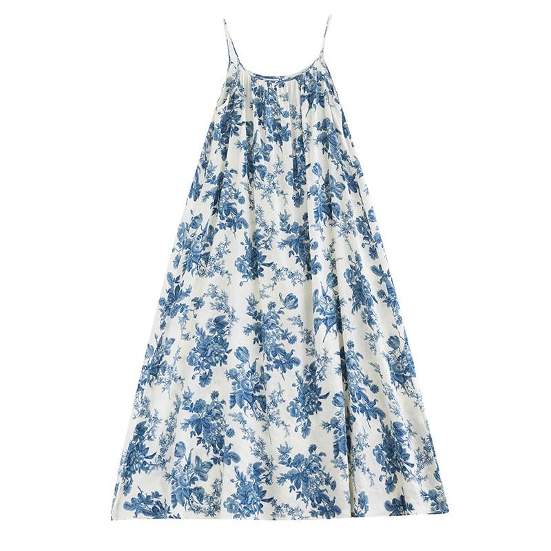 Bez rukávů, ramínka, plus size, bavlněné, vintage, květinové, nové, šaty pro ženy, ležérní, volné, dlouhé, letní,...