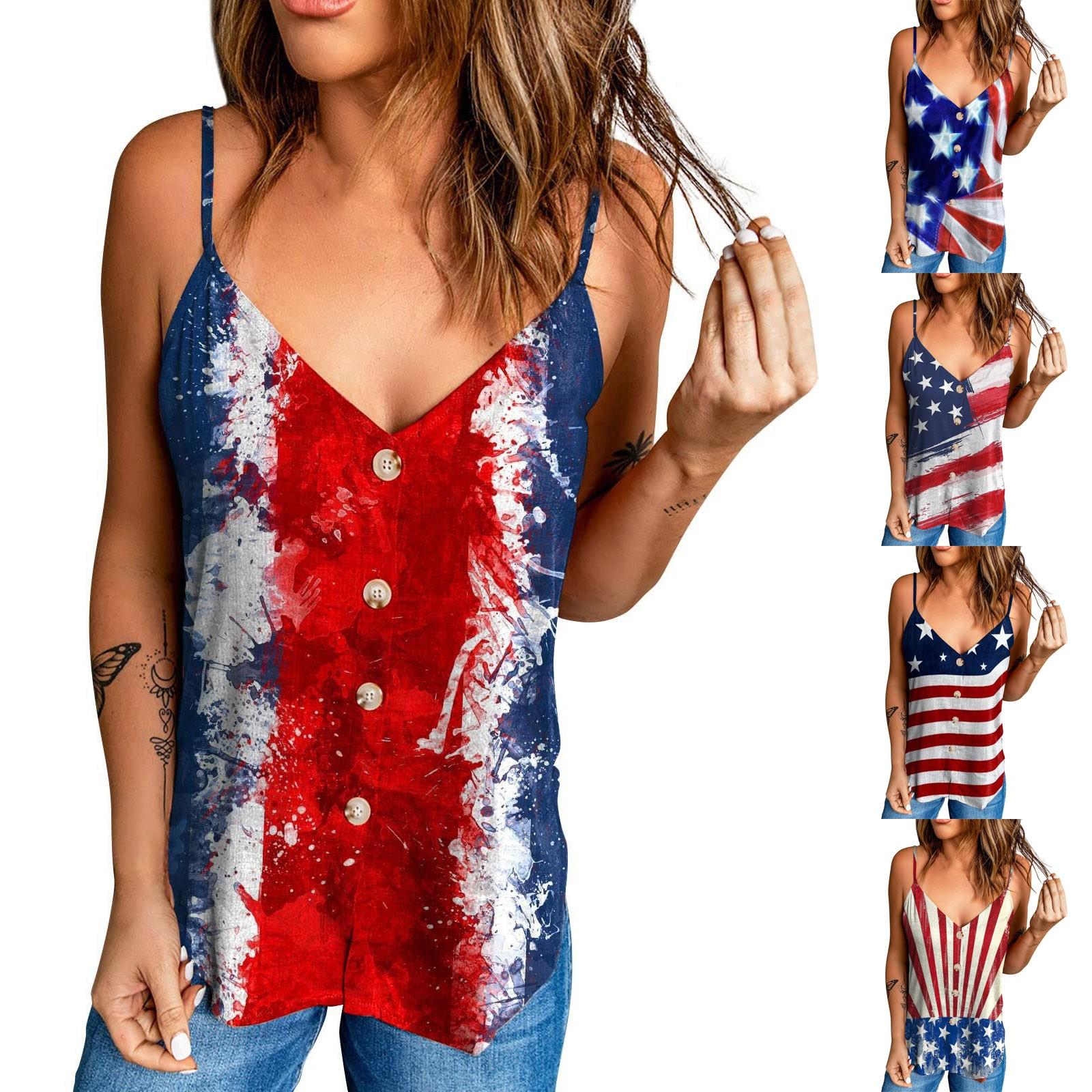

Women s Fashion Casual Sexy Backless Sling Independence Day Print Top
