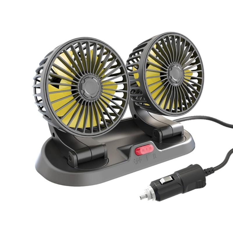 12V/24V Car Cooling Fan Dual Head 360° Rotation Vehicle Mounted USB Fan Auto Cooler Fan for Dashboard Air Circulator Fan