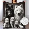 A Soft And Cozy Fleece Throw Blanket Featuring a Wolf Family Design, Perfect for Use On The Sofa, As a Home Leisure Blanket, an Air Conditioning Blank