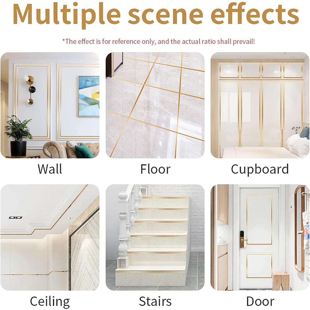 50M SelfAdhesive Tile Beauty Seam Sticker Tape 0.5/1cm Width Waterproof Gold Foil Lines Floor Wall Gap  Decor Seal Strip Tape