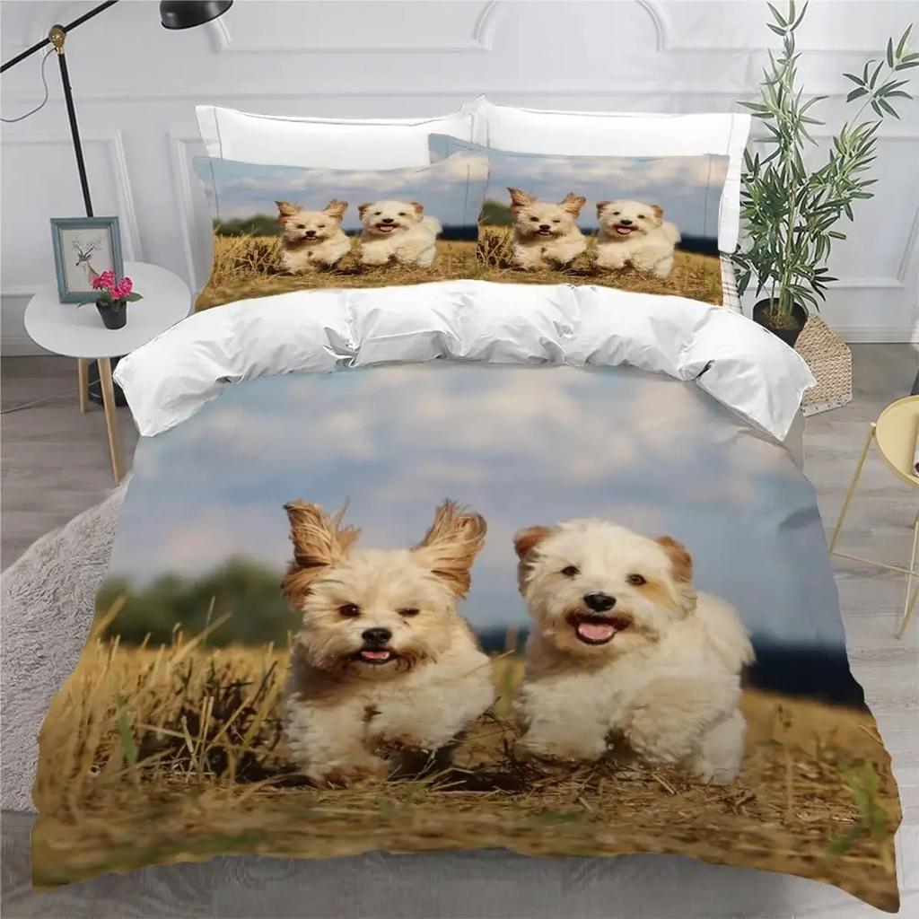 Sött Påslakanset med Maltesisk Hund Husdjur Hundar Tema Sängkläder Mikrofiber Kawaii Djur Täcke Överdrag Twin King För Barn Tonåringar