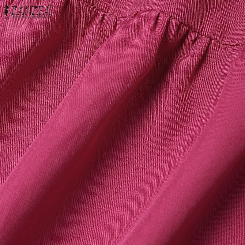 ZANZEA Dámské ležérní šaty s devítičtvrtečními rukávy s výstřihem do O, volné retro dlouhé šaty