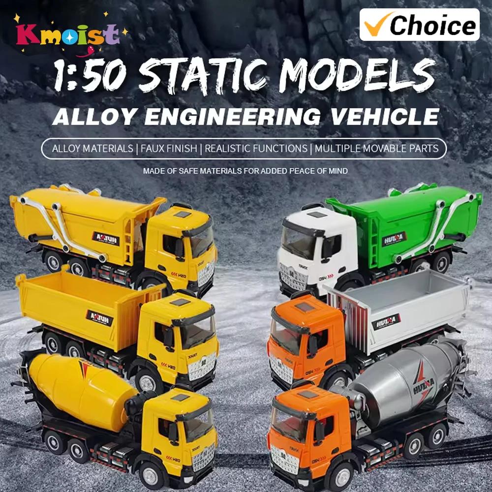Huina Modello Veicoli da Ingegneria Statici in Lega Semi-Metallo Scala 1/50 Diecast Camion Miscelatori per Miniera Camion Ribaltabile Giocattoli per Bambini per Ragazzo Regali di Natale