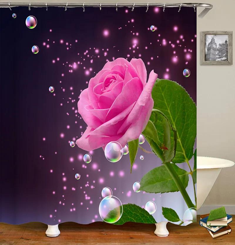 Blooming Flowers Rose Butterfly Shower Curtain Waterproof Modern Bathroom Decor, Waterproof Fabric Shower Curtain with Hooks