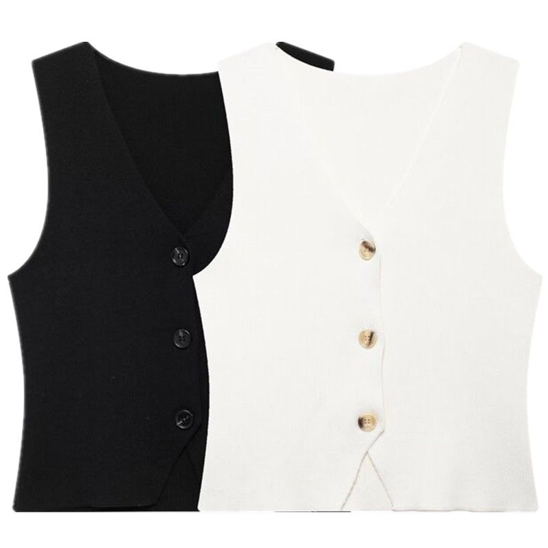 Fashion Wind 2024 Summer New Versatile V Neck Knitted Vest Ivory Outwear 1231948001