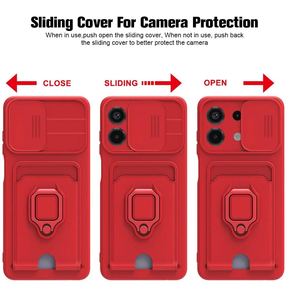 Sliding Camera Protection Case for Redmi Note 13 Pro 5G 4G 12 11 Pro Plus 13 C 12 C Vehicle Magnetic Bracket Card Wallet Shell