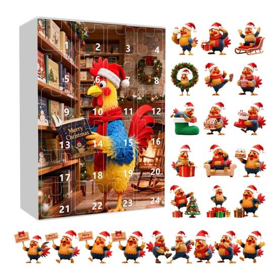 

2025 Christmas Chick Advent Calendar 24-Day Countdown Box with Happy Chicken Ornaments Festive Tree Decorations for Kids D