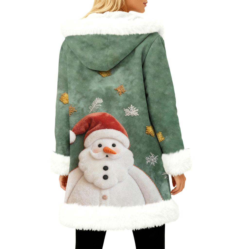 Unisex Casual And Fashionable Plush Collar Hooded Long Sleeved Christmas Printing Jacket