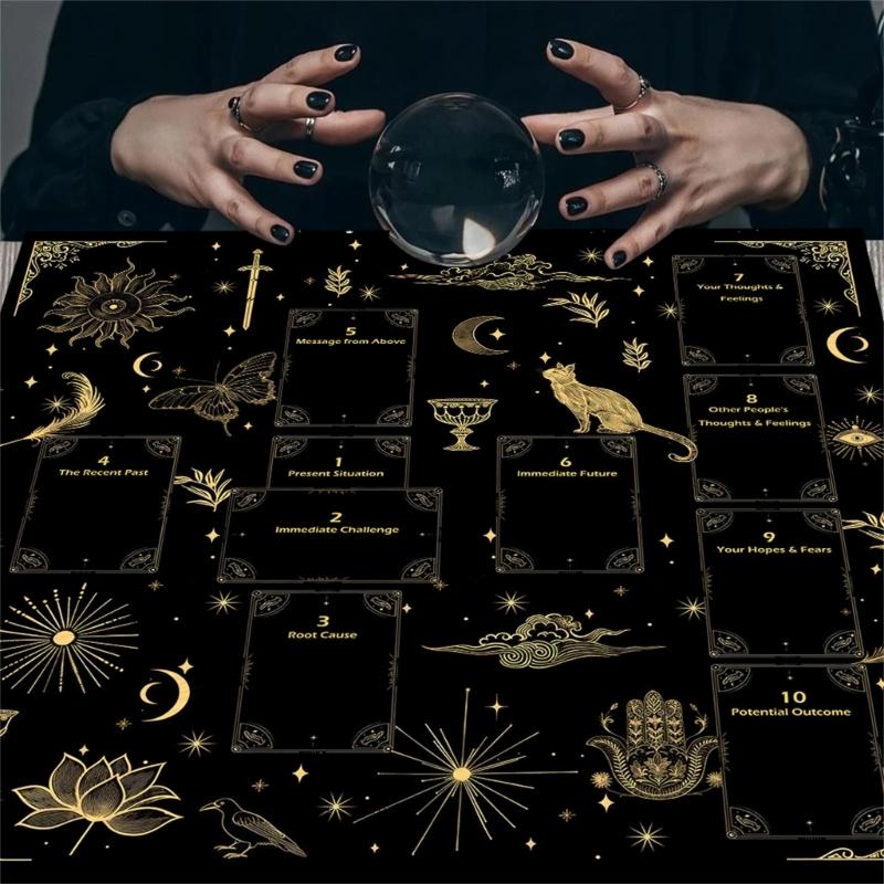 Practical Foldable Night Theme Tarots Cloth Easy To Clean Velvets Divination Mat Fabric Texture for Spiritual Practices