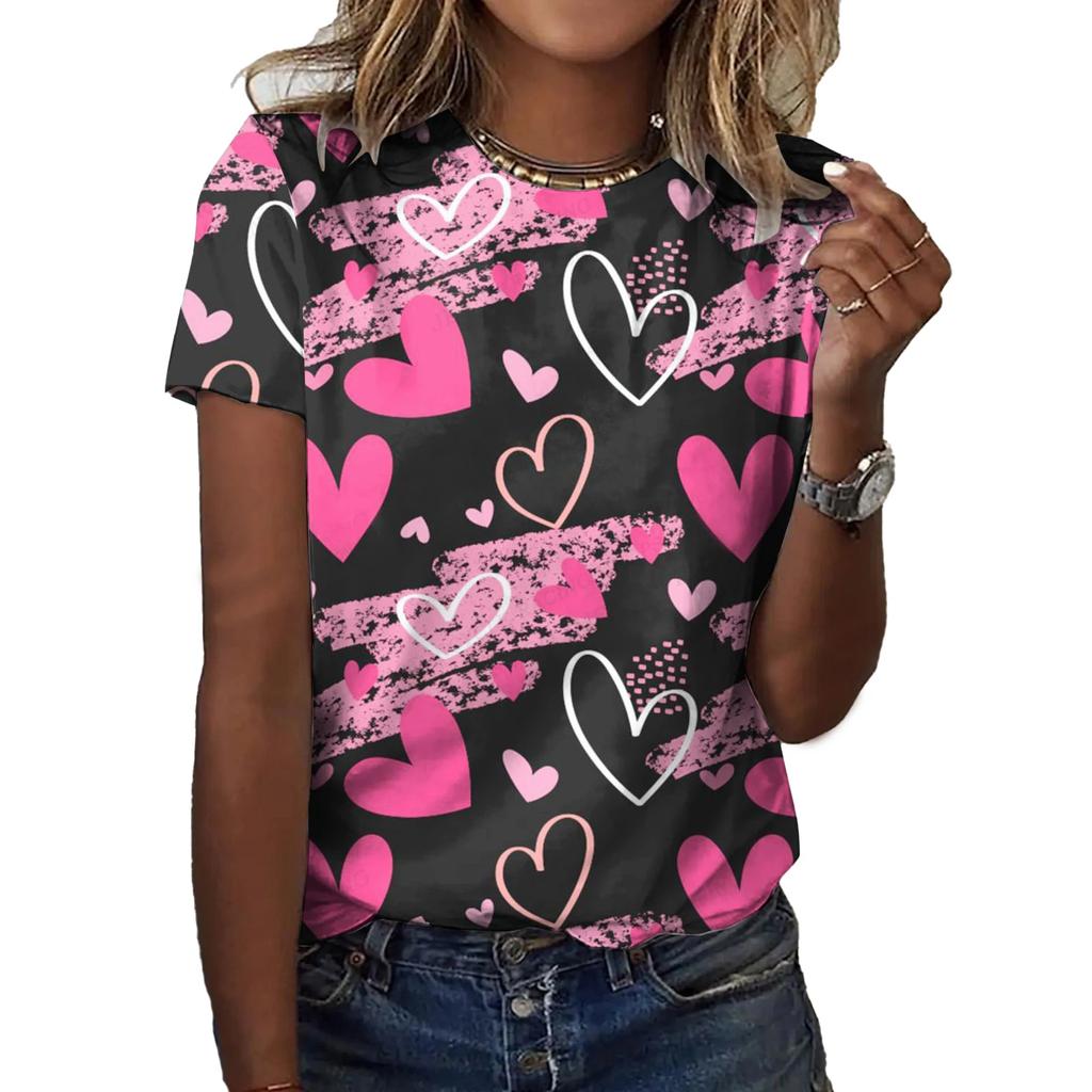 Women's Fashion T-shirts Love Printing Beautiful Girls Tee O-neck Short Sleeve Ladies Clothes Leisure Street Female T-shirt Tops