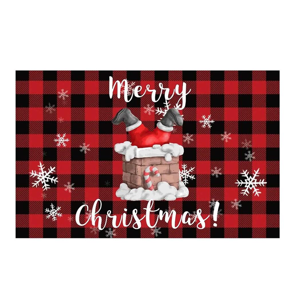 VIKAMA Blue Christmas Dwarf Crystal Velvet Carpet Entrance Welcome Mat Living Room Bedroom Kitchen Winter Home Decor Mat