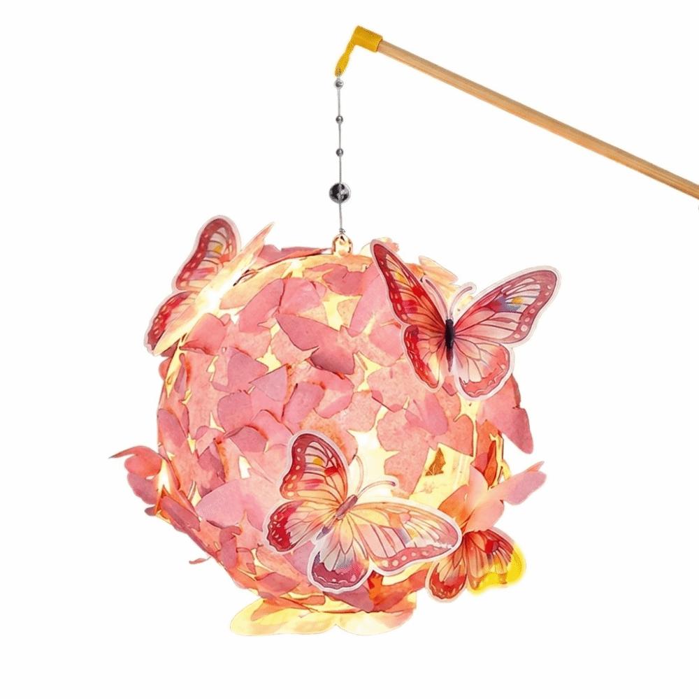 Spherical Shape Butterfly Lantern Soft Luminous Light Luminous Portable Lamp Kids Handmade Craft розовый