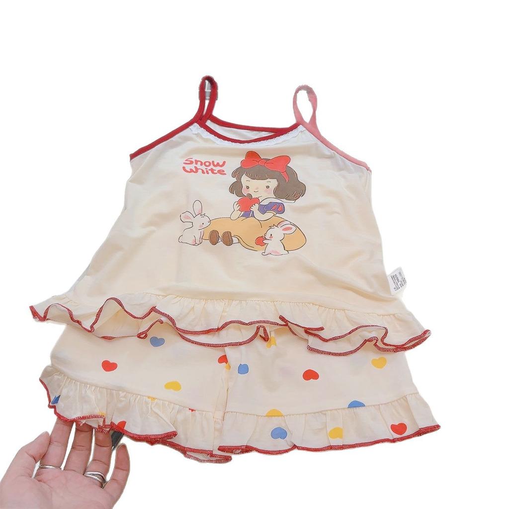 Summer Girls Cartoon Lace Camisole And Shorts 2 Piece Set Baby Home Clothes