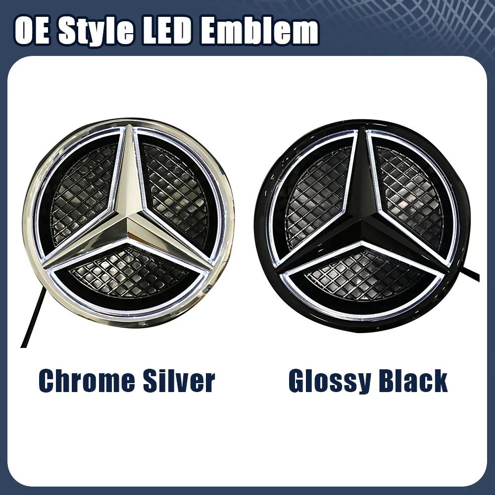 2025 Hot Car Sticker Glossy Black OE Style LED Front Grille Star Emblem Logo For Mercedes Benz GLC250 GLC300 GLC350 GLE400 GLE45