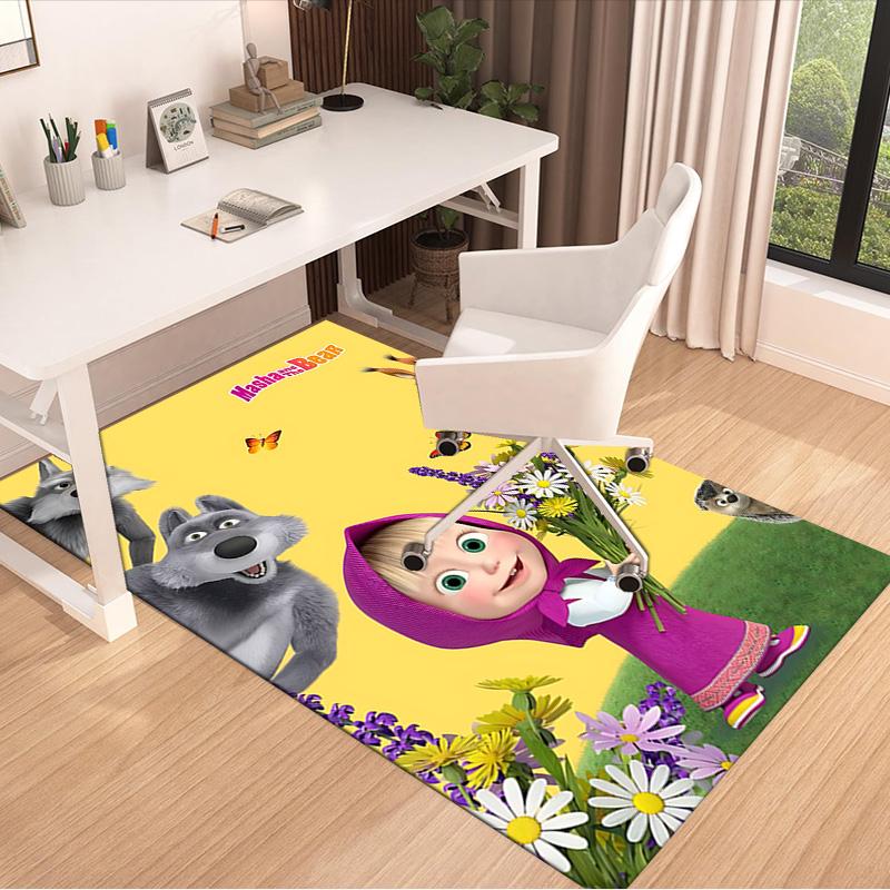 Masha Bear Flowers Carpet For Playroom Bedroom Living Room Sofa Home Decorkids Game Area Rug Nonslip Floor Mat