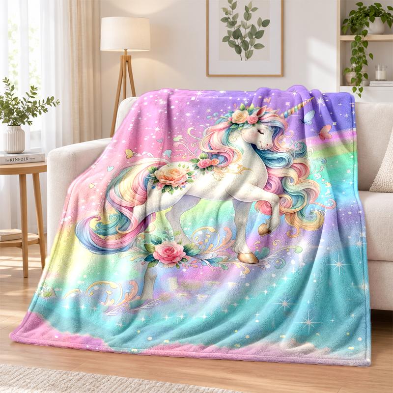 Unicorn Flannel Throw Blanket Soft Warm Cozy For Sofa Bed Indoor Home Bedroom Use