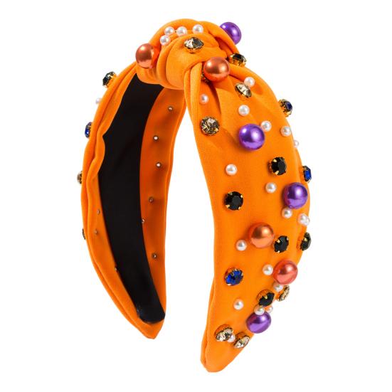 

Повязка на голову на Хэллоуин, искусственный жемчуг, стразы, декор, обруч для волос, обруч для волос с узлом для взрослых, аксессуары для волос оранжевый