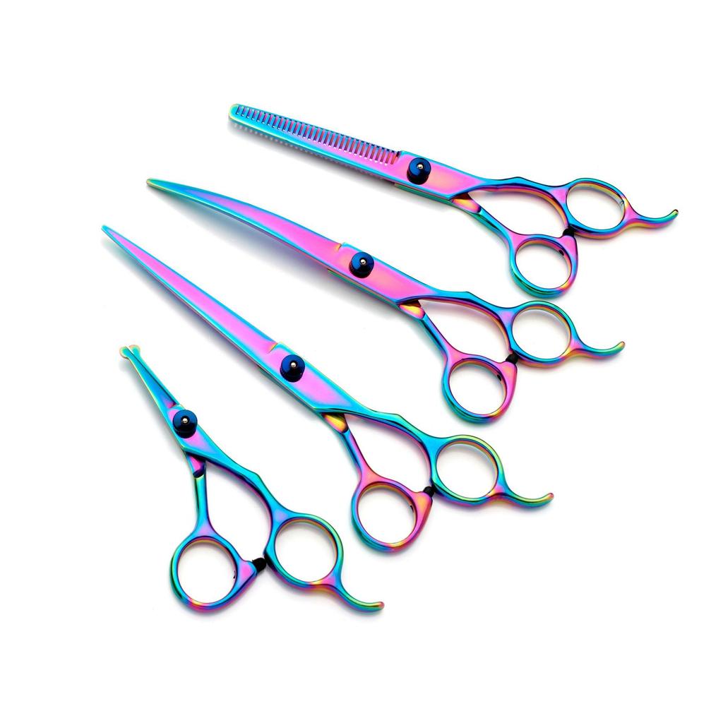 Professional Pet Grooming Scissors Set 4.5 6.5 7 Inch Straight Thinning Curved Shears For Dog Cat Colorful