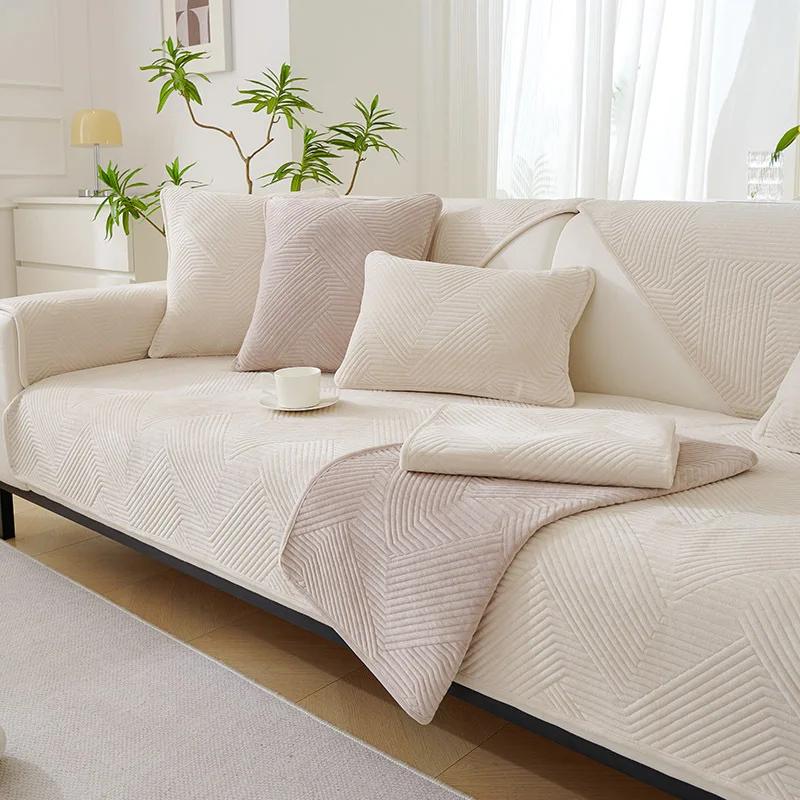 Modern Sofa Cover Non-SlipThicken Plush Sofa Cushion Mat Sofa Towel Home Couch Winter Solid Color Couch Cover for Living Room