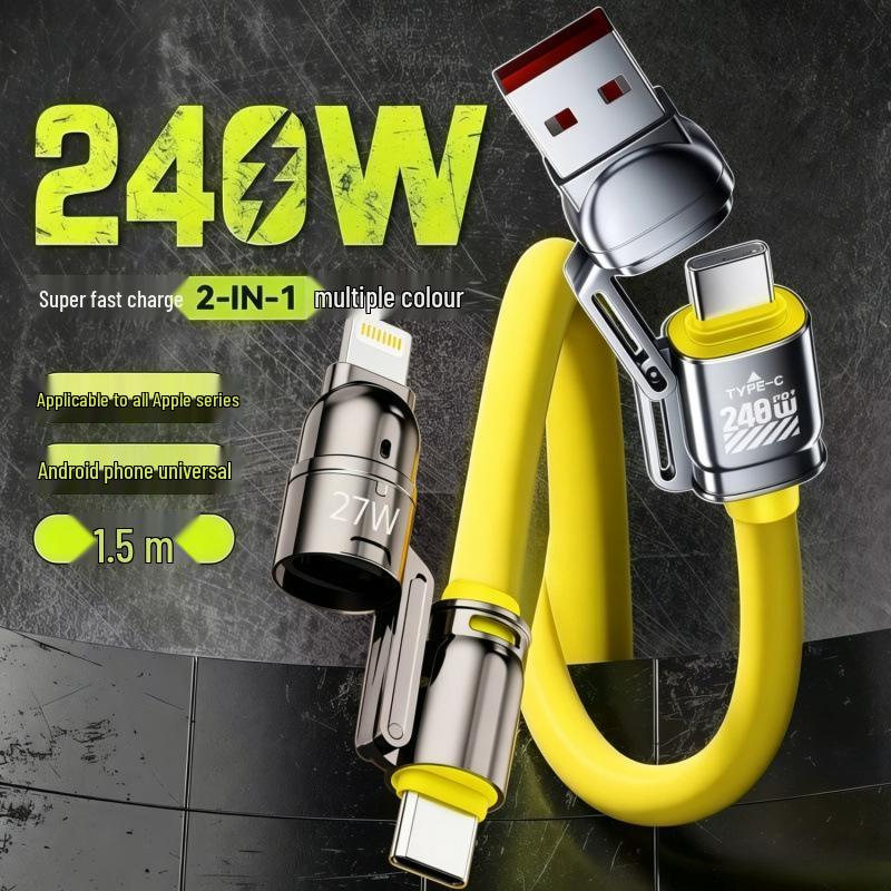 4-in-1 Fast Charging Data Cable for Apple, Type-C, Huawei, OPPO, Xiaomi, Honor, Car Chargers