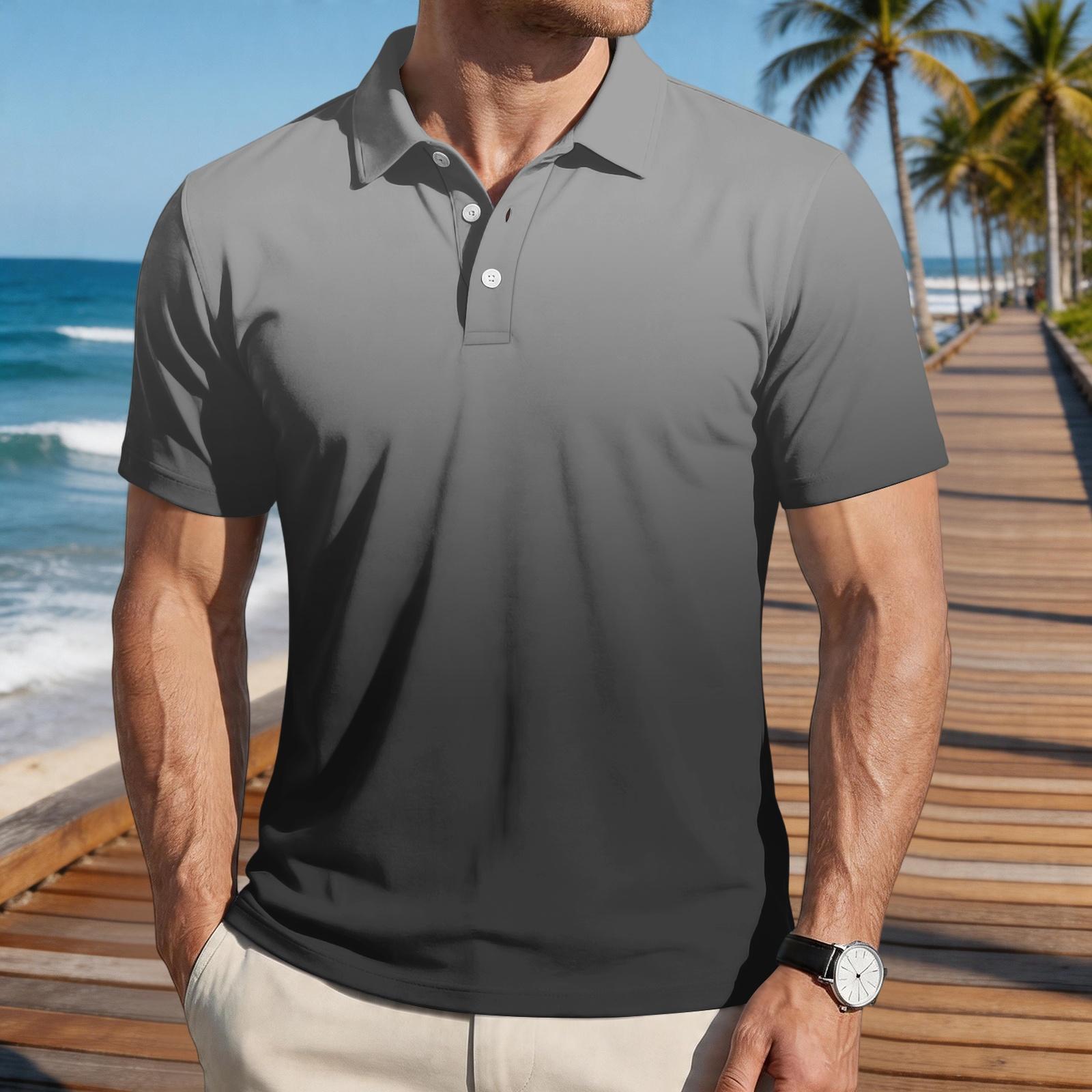 

Men Loose Fit Casual Gradient Print Short Sleeve T Shirt with Turn Down Collar Comfortable Soft Fabric Stylish Design XL