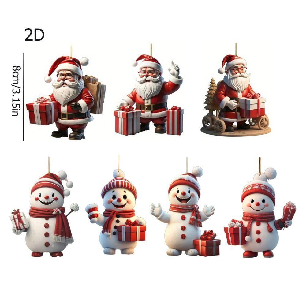 7pcs/set Cartoon Santa Claus Hanging Pendant Snowman Car Haning Pendants  Christmas Day