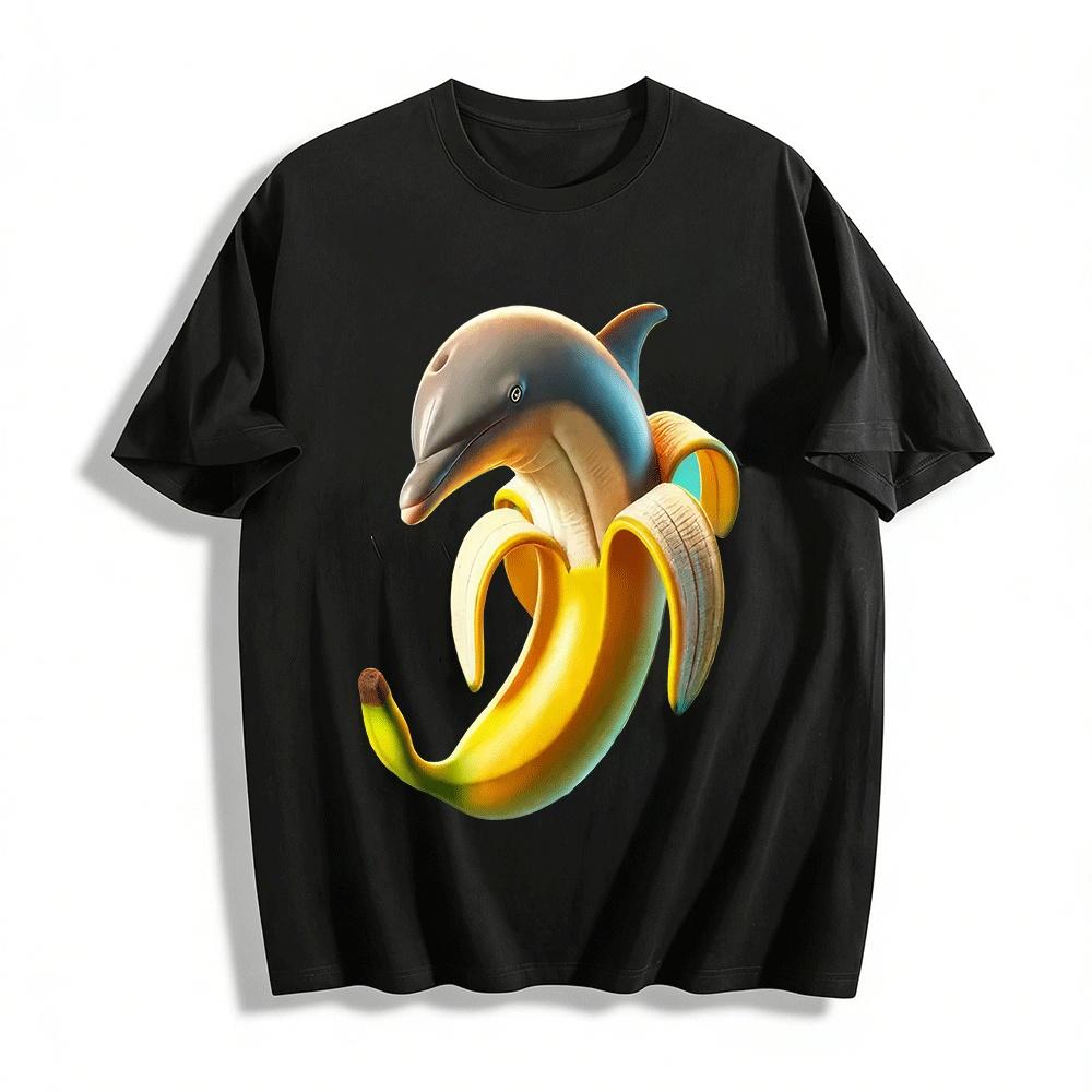 

Funny Dolphin Banana Graphic Novelty Casual Short Sleeve T-Shirt Pure cotton T-shirt XXS