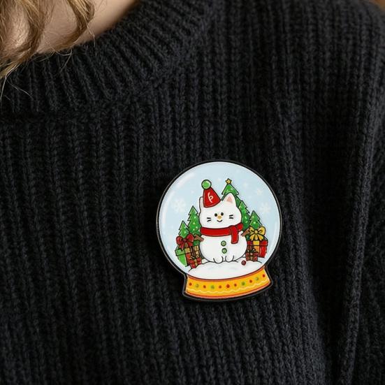 Bag Decorative Pins Christmas Cartoon Cat Enamel Brooch, Kitten Badge Pin for Backpack Accessories Men Women, Sweater Cardigan Coat Dress Jewelry