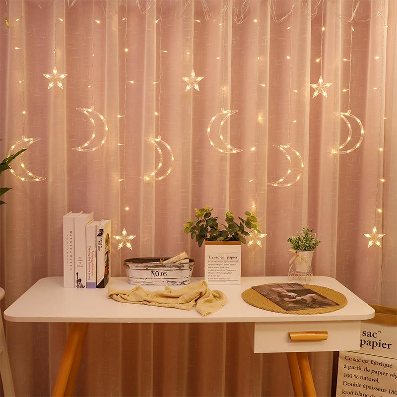 Colorful LED Star Moon Curtain String Lights for Bedroom Decoration