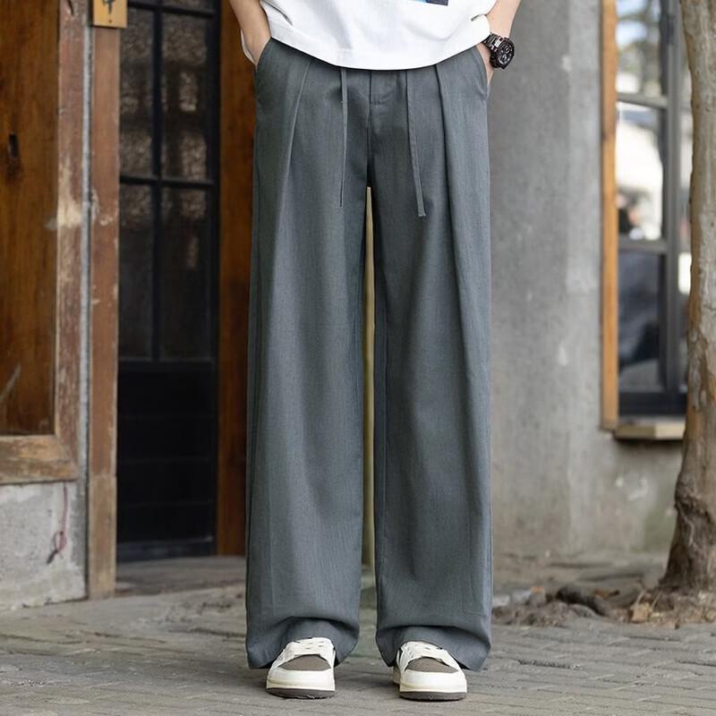 ROMON Men s Cotton Linen Blend Casual Straight-Leg Trousers 5XL