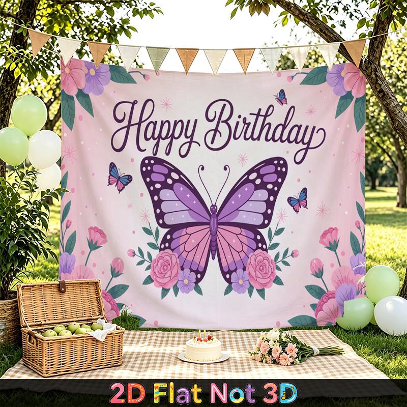 Party Backdrop Birthday Floral Butterfly Pink Photo Booth Background Front Door Decor