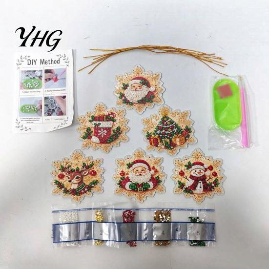 DIY Hanging Ornaments for Adults 6 Pcs Christmas Faux Pearl Painting Art Kit Adults, Holiday Craft Sets Beginners Diamond Kits, Gem Window Tree