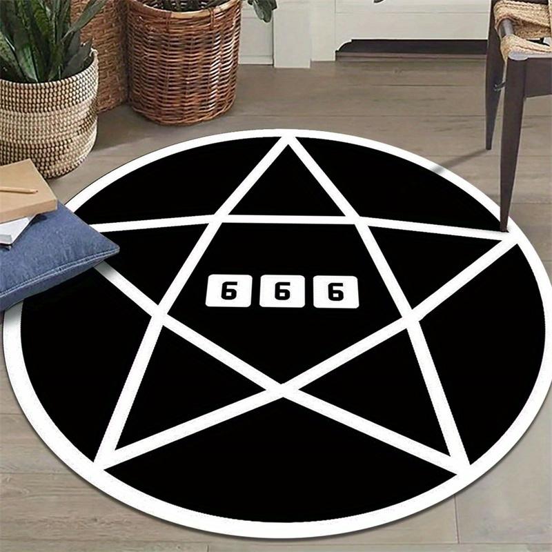 Pentagram Symbol Round Rug Flannel Gothic Home Decor Carpet Mystery Theme Floor Mat Occult Aesthetic DarkAcademia StyleStatement
