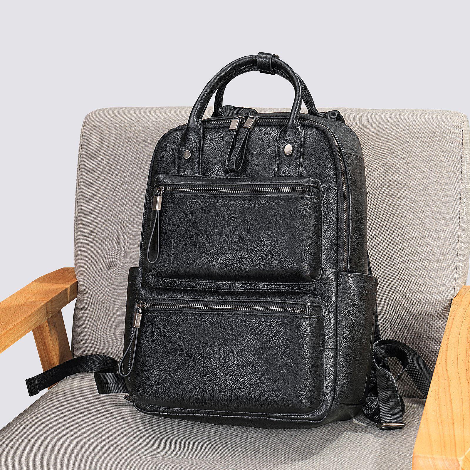 

Мужской универсальный рюкзак из натуральной кожи: Модный, Вместительный, Идеально подходит для студентов и профессионалов чёрный