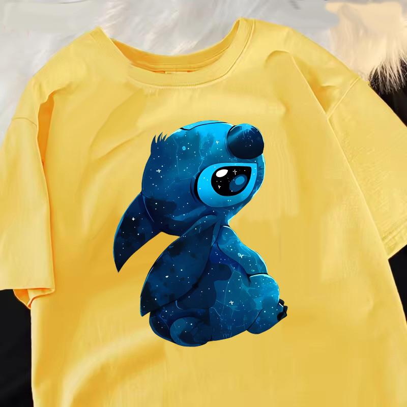 Funny 100 Cotton Stitch Love Graphic Print TShirt for Women Casual Short Sleeve Tee Cartoon Design