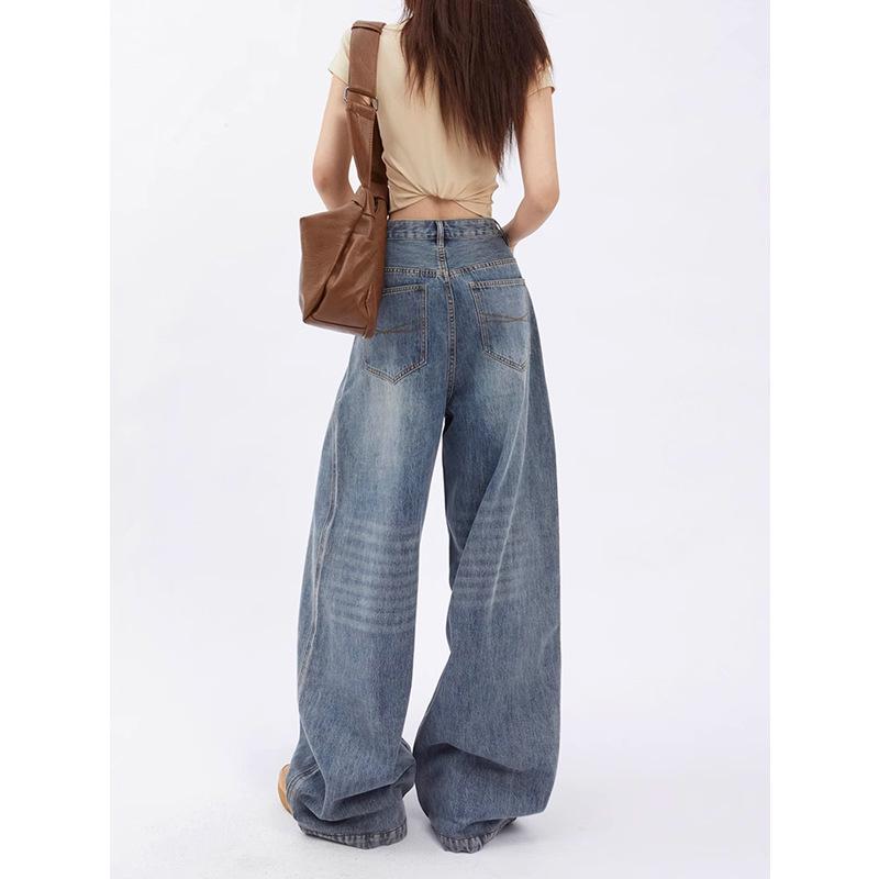 2024 Retro High Waist Wide Leg Jeans - Women's Slimming Loose Fit, Floor-Length Pants
