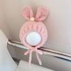 Baby Beanies with Tie Warm Lining Furry Pompoms Rabbit Ears Hat Adjustable Size Plush Hat Lovely Photo Props