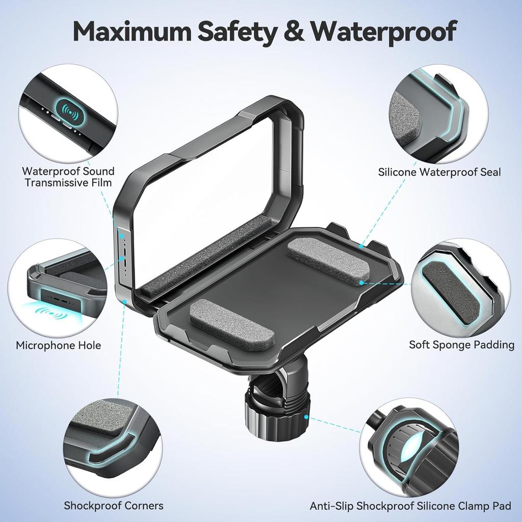 KDD Waterproof Bike Phone Holder - 360 Rotation Motorcycle Phone Mount, Fully Enclosed Touch Sensitive Design, Bicycle Phone Clamp Compatible With