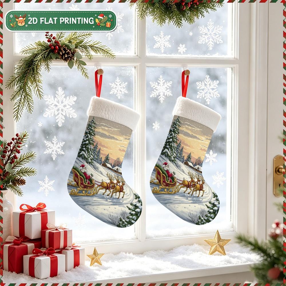 Christmas decoration fireplace hanging stocking 1pc 2D Flat Christmas Decorative Stocking Bag with Christmas Santa Reind