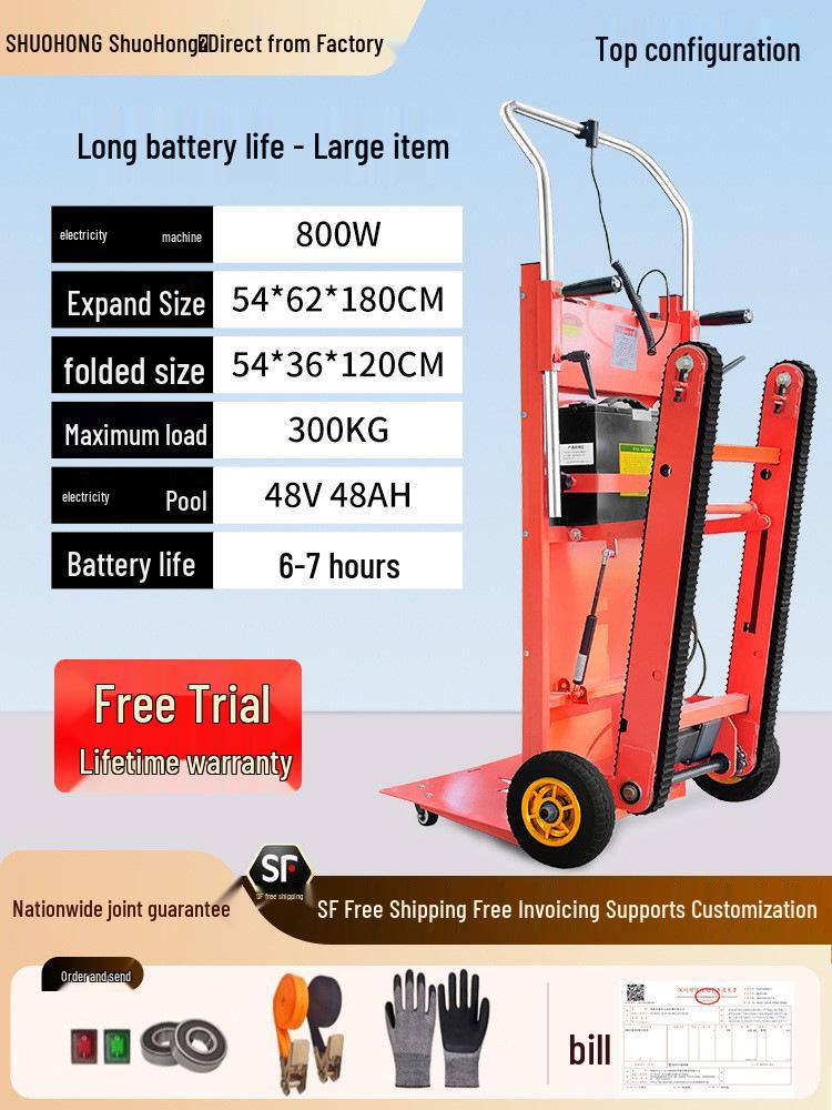 Electric Stair Climbing Trolley with Large Wheels for Moving Tiles and Cement