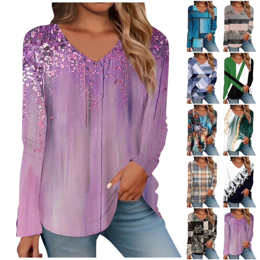 Dámské tričko Retro potisk Dlouhý rukáv Denní víkend Denní Základní výstřih do V Běžné podzimní zimní topy