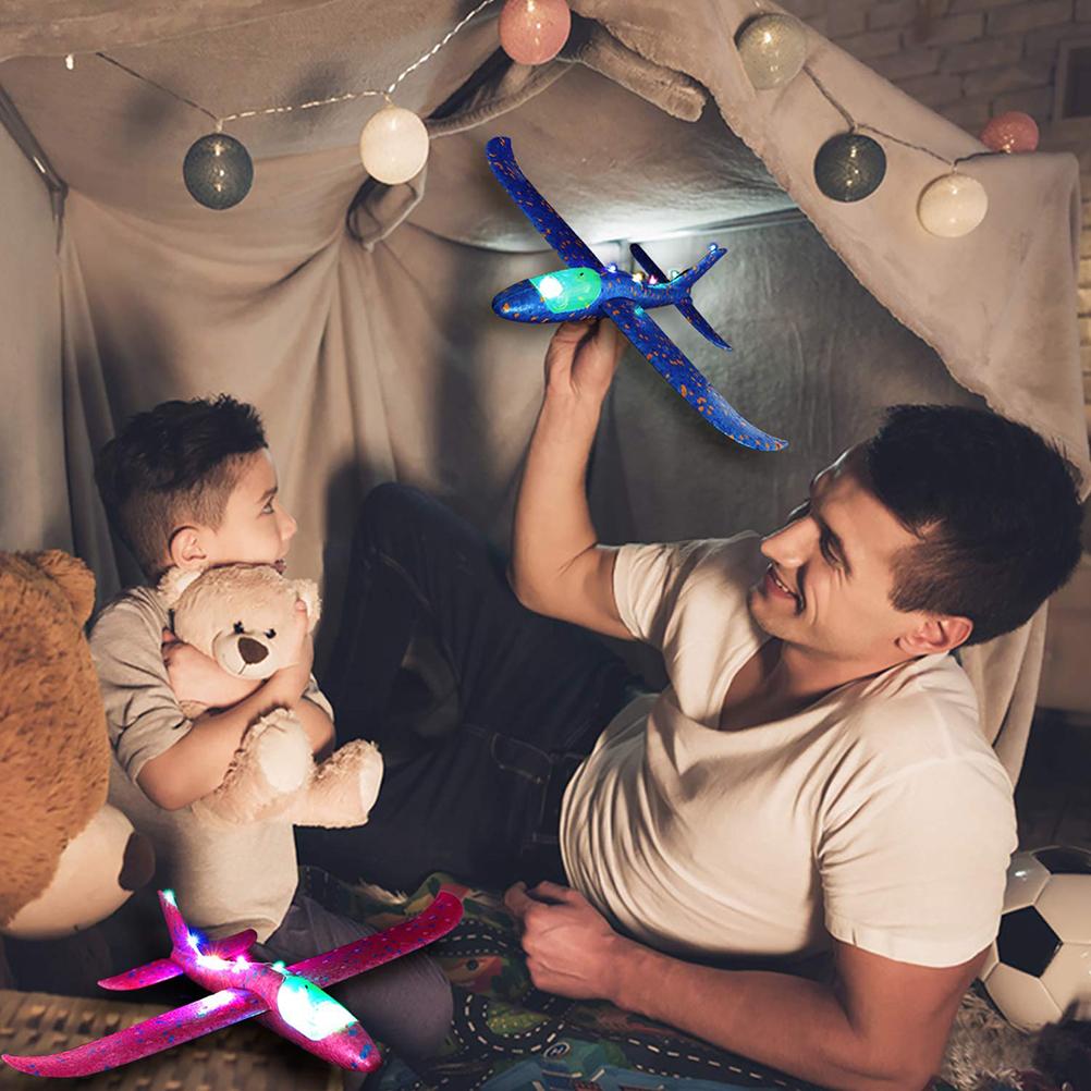 LED Light Up Glider Airplane Model Toy Manual Throwing Foam Glider Plane with Dual Flight Modes