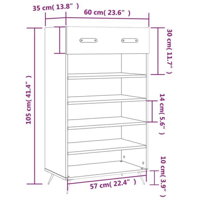 VidaXL Armoire à chaussures blanc 60x35x105 cm bois d'ingénierie 829580